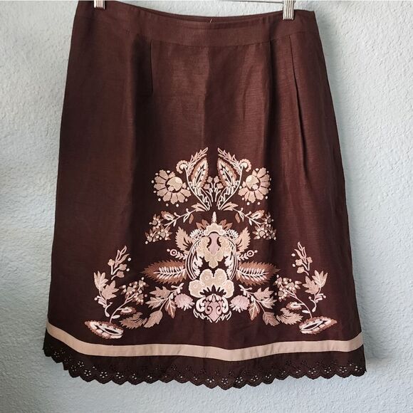 LOFT embroidery eyelet scallop hem side zip cottagecore prairie lined midi skirt - Picture 2 of 14